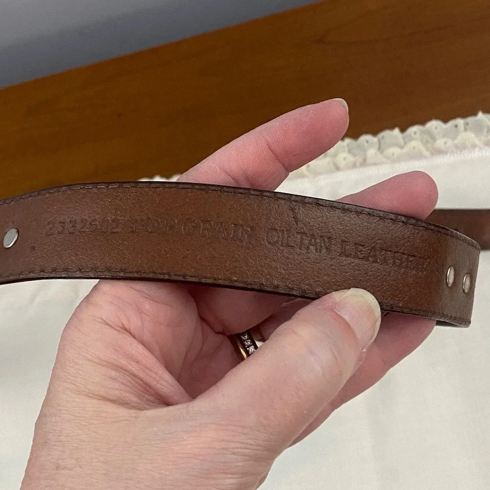 AML 3000 VTG Brown Top Grain Oil Tan Leather Golf Belt Silver Tone Concho Sz 36